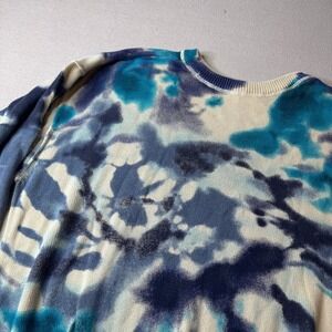 Natural Life Mens Blue White Tie Dye 100% Cotton Crewneck Sweater SM Relaxed Fit